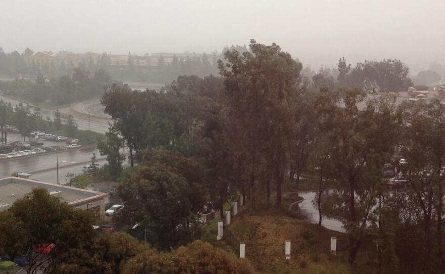 The rainy day view from the National Weather Service location in San Diego, Feb. 28, 2014.