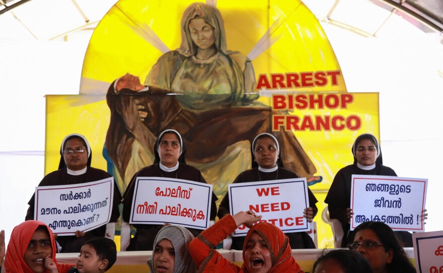 Nuns and supporters demand the arrest of Bishop Franco Mulakkal, outside the High Court in Kochi in the southern Indian state of Kerala in September.