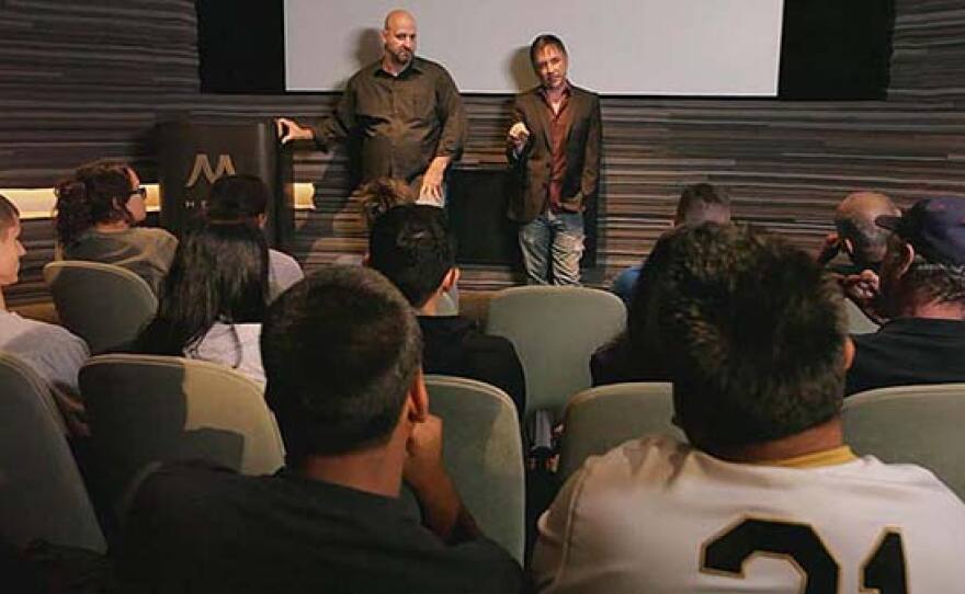 Timothy Zaal and Matthew Boger speaking publicly about their experiences in a program called From the Depths of Hate at the Museum of Tolerance, Los Angeles, Calif.
