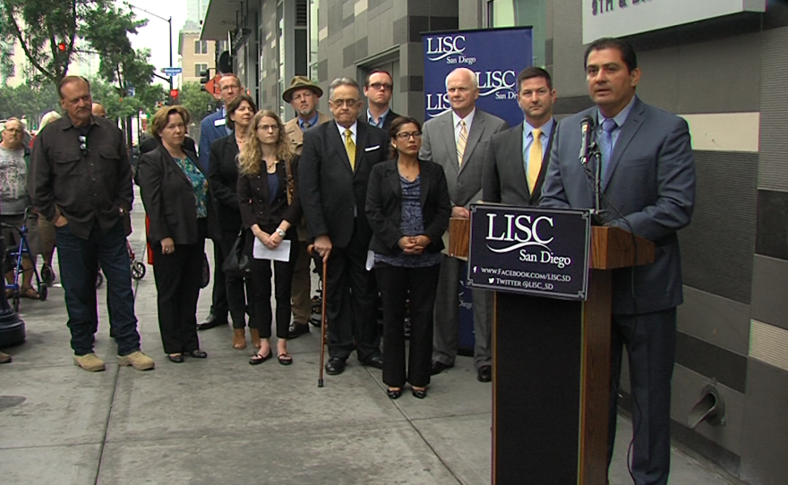 California State Senator Ben Hueso (D-San Diego) discusses proposed tax bill in downtown San Diego on Monday, November 27, 2017.