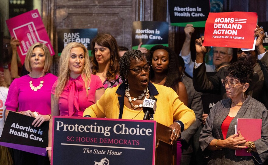 Abortion-rights advocates held a news conference last May before debate of a bill that would restrict abortions after six weeks.