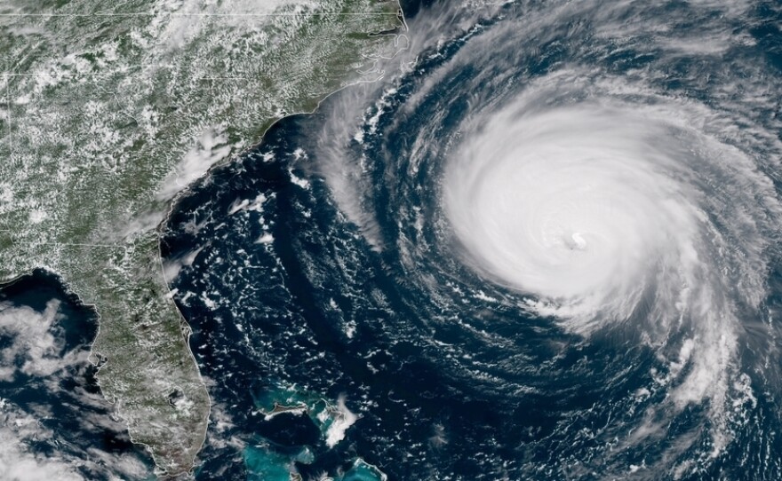 Hurricane Florence will bring tropical storm conditions to North Carolina and South Carolina on Thursday and hurricane conditions on Friday. This satellite image was captured around 1:45 p.m. ET Wednesday.