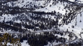 A road winds under a winter landscape in a view from atop Mount Rose, Nevada, Feb. 16, 2016. Mount Rose is part of the Sierra Nevada range, which provides a large part of the water for California.