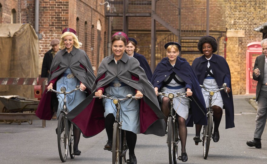 Trixie Franklin (HELEN GEORGE), Nancy Corrigan (MEGAN CUSAK), Rosalind Clifford (NATALIE QUARRY) and Joyce Highland (RENEE BAILEY) in CALL THE MIDWIFE