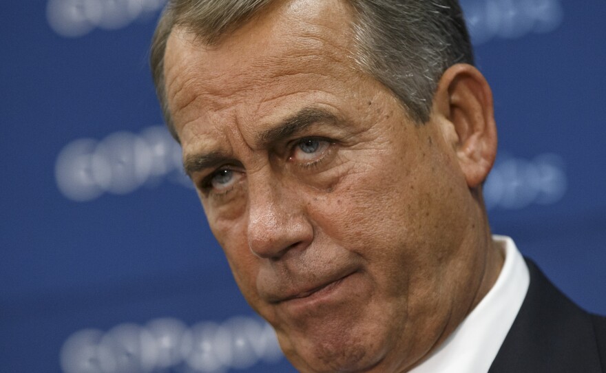 House Speaker John Boehner and GOP leaders face reporters on Capitol Hill in Washington, on Tuesday.