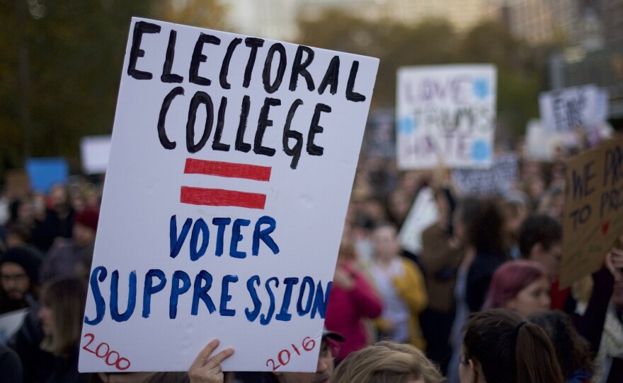 Protestors demonstrated against then-President-elect Donald Trump in Philadelphia on Nov. 13, 2016. The Republican candidate lost the popular vote by nearly 3 million votes, but won the Electoral College.