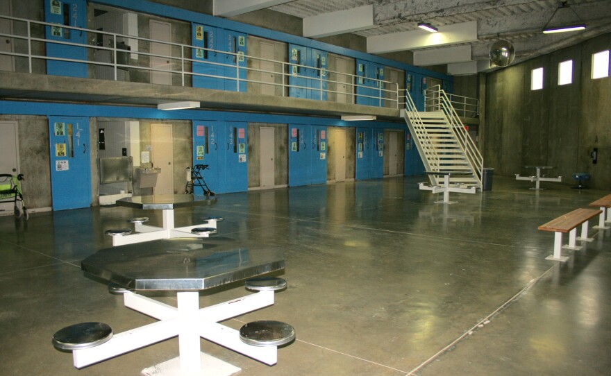 A common area for inmates in D block at Donovan State Prison, Sept. 2015.