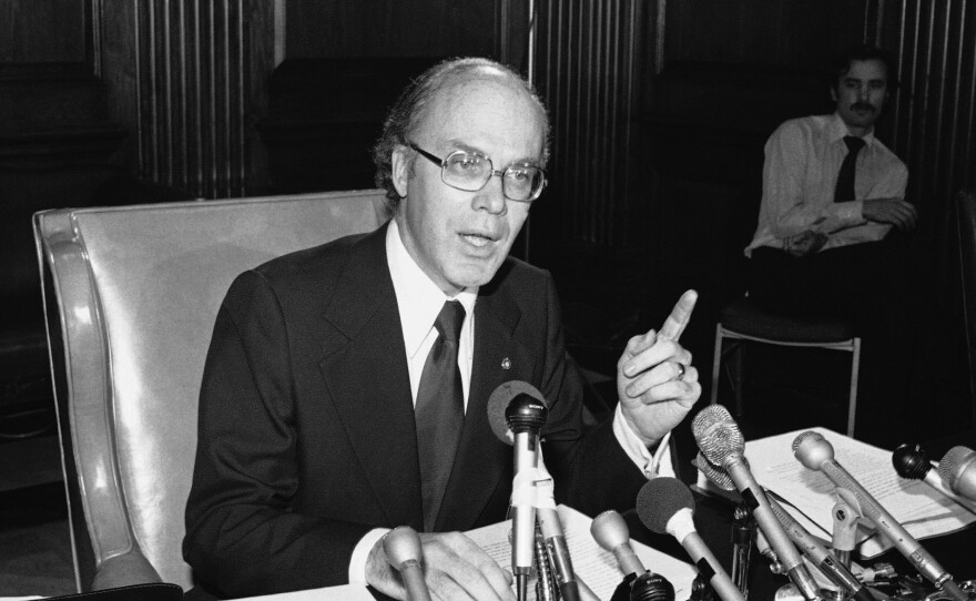 Sen. Patrick Leahy, D-Vt., releases a report in Washington Monday, Dec. 5, 1977, by his office, outlining examples of harassment and reprisals against government employees who report waste and wrongdoing.