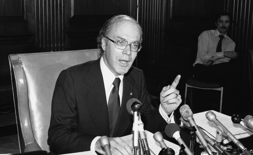 Sen. Patrick Leahy, D-Vt., releases a report in Washington Monday, Dec. 5, 1977, by his office, outlining examples of harassment and reprisals against government employees who report waste and wrongdoing.