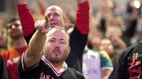 The crowds at Viejas Arena were cheering in support of the SDSU Aztecs men's basketball team who played the University of Northern Colorado in the first round of the NCAA tournament. The actual game took place in Tucson, AZ. 