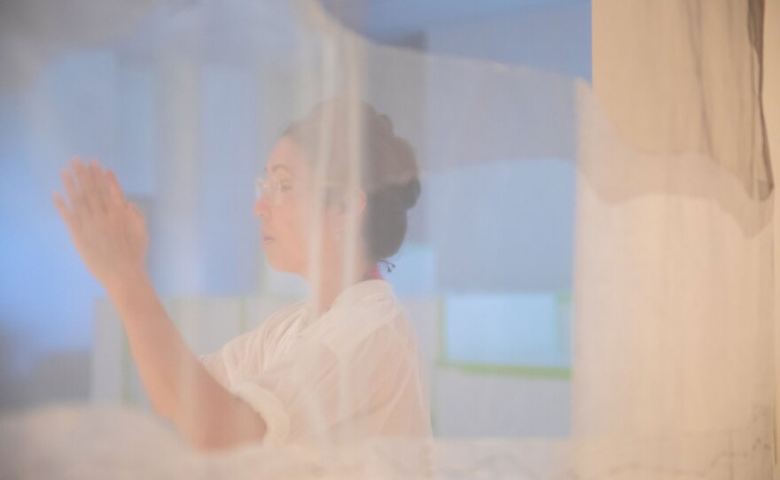 Christina Kim's artwork, "liquid2solid," is on view on the second floor gallery in the remodeled Mingei.