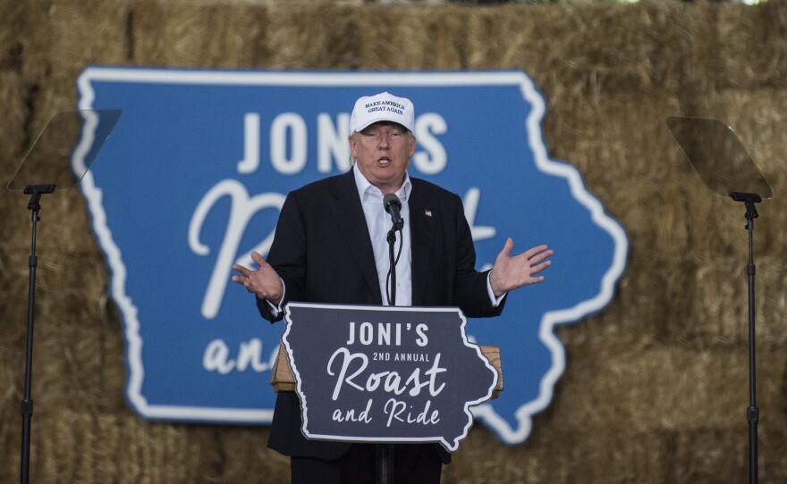 Donald Trump speaks during the Joni Ernst Roast and Ride event on Aug. 27 in Des Moines, Iowa.