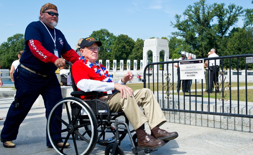 A World War II veteran visits the World War II Memorial on the National Mall in Washington, DC, on Tuesday.