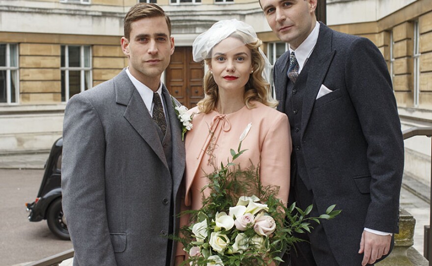 Shown from left to right: James McArdle as Thomas March, Joanna Vanderham as Flora Talbot and Oliver Jackson-Cohen as Michael Berryman.