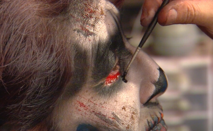 Beth Accomando gets some detail work on her makeup from Stuart Hirsch. Sept. 25, 2025