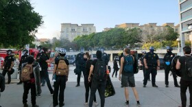 Protesters in front of the San Diego Police Department Headquarters in downtown San Diego on Aug. 25, 2020, to protest the police shooting of Jacob Blake in Kenosha, Wisconsin.