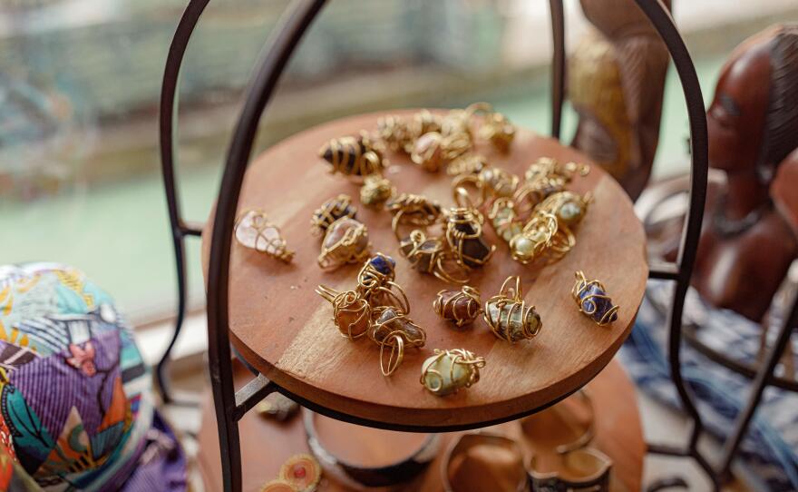 Stone jewelry on display at Botanical Life Style.