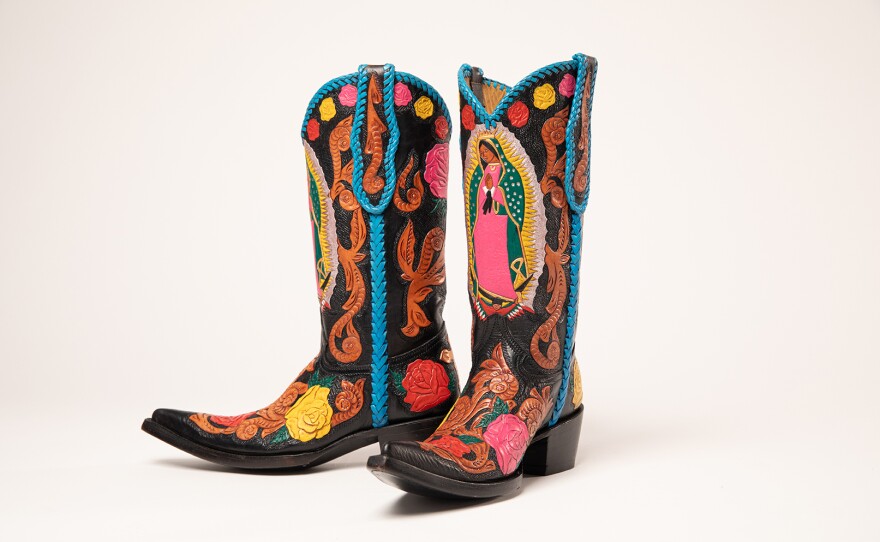 Odilón Castillo, Boots, San Miguel de Allende, Guanajuato, Oaxaca, 2024. Collection of Linda Hanna and part of the Mingei's "Fashioning an Icon" exhibit.