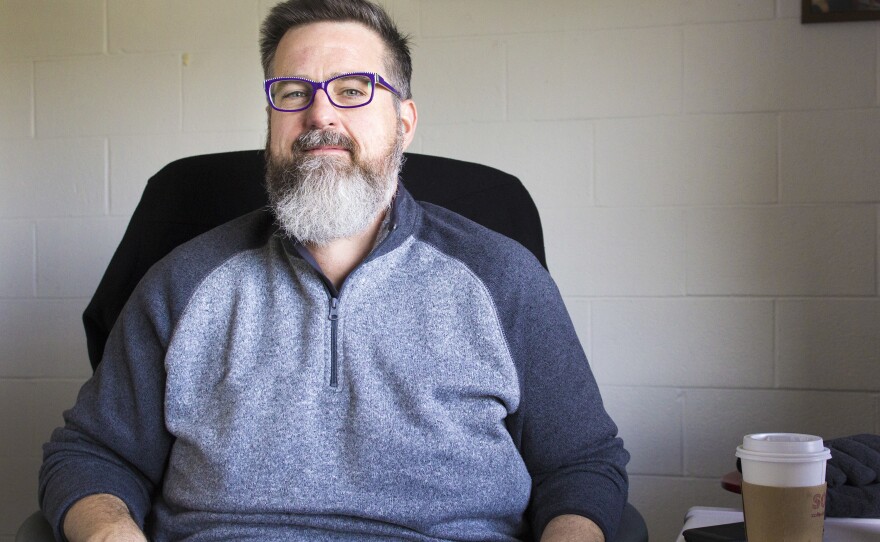 Jim Ansaldo, a research scholar at Indiana University, in his office. Ansaldo also runs an improv summer camp for teens with autism. He says improv-specific programs for children with autism are spreading.