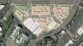 An architectural drawing gives a bird's eye view of the proposed $650 million One Paseo project site on Del Mar Heights Road in Carmel Valley.