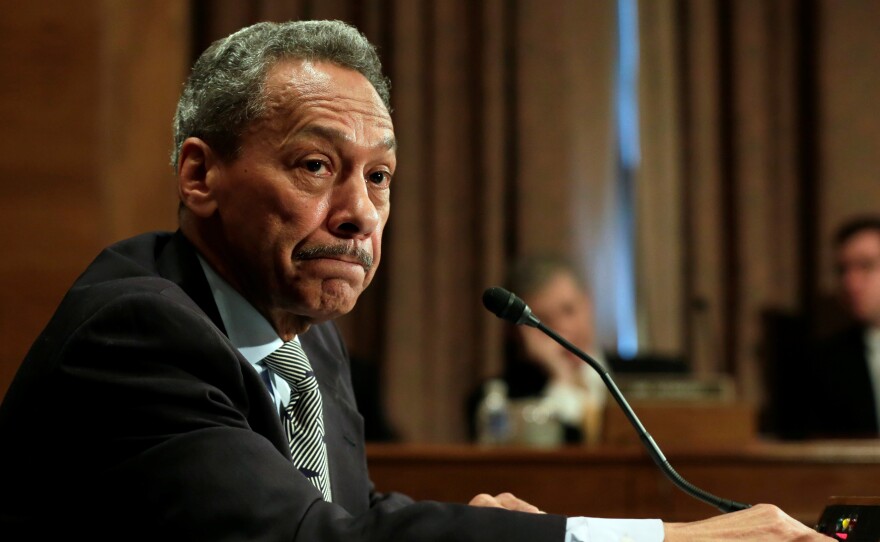 Federal Housing Finance Agency Director Mel Watt testifies at a Senate banking committee hearing in May 2017. An employee says her secret recordings show that he held up her pay raise as he pressed her for a relationship.