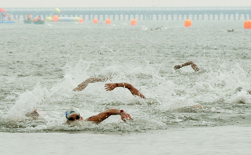 Spyros Gianniotis (front left) of Greece won the 10-kilometer open-water event at the 2011 world championships, held in Shanghai.