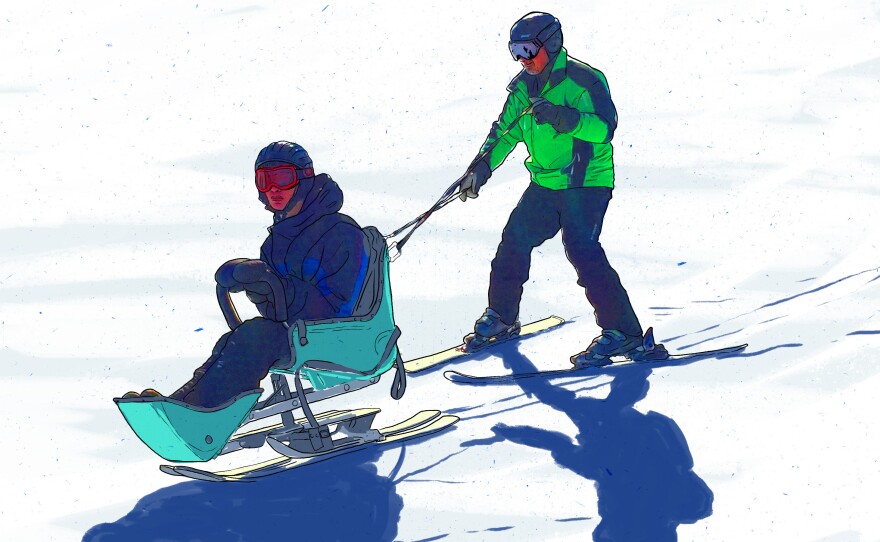 The adaptive skiing techniques used by the students and coaches at Massachusetts Hospital School's recreational program in Canton, Mass.