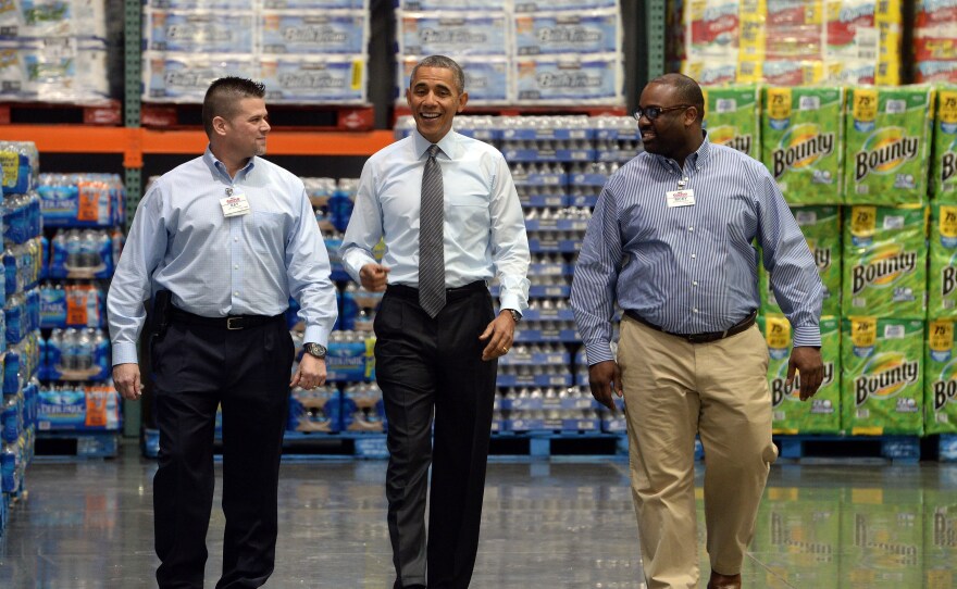 President Obama tours a Costco location in Lanham, Md., on Jan. 29, before speaking about raising the federal minimum wage.