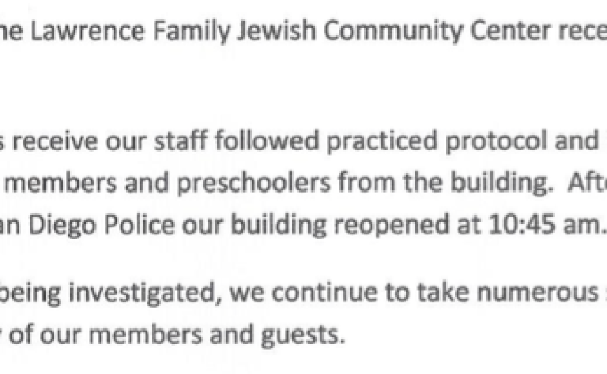 Michael Cohen, executive director at the Lawrence Family Jewish Community Center, released this statement following bomb threats directed at the center, Jan. 31, 2017.