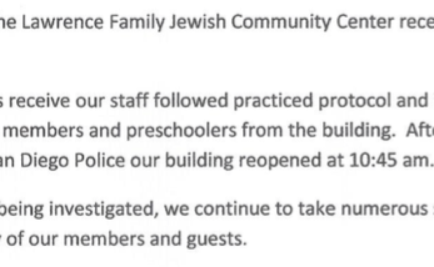 Michael Cohen, executive director at the Lawrence Family Jewish Community Center, released this statement following bomb threats directed at the center, Jan. 31, 2017. 