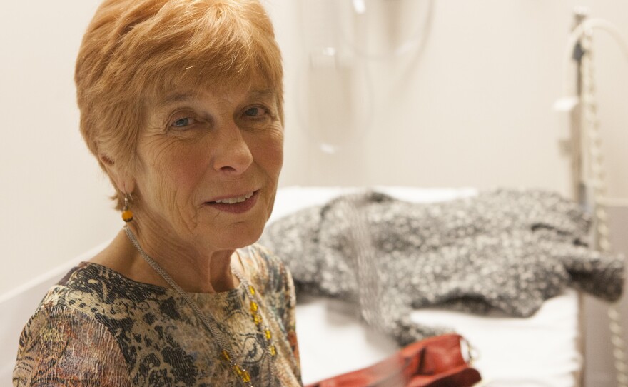 Barbara Marder waits to receive immunotherapy treatment for cancer at Johns Hopkins Hospital in Baltimore, Md.