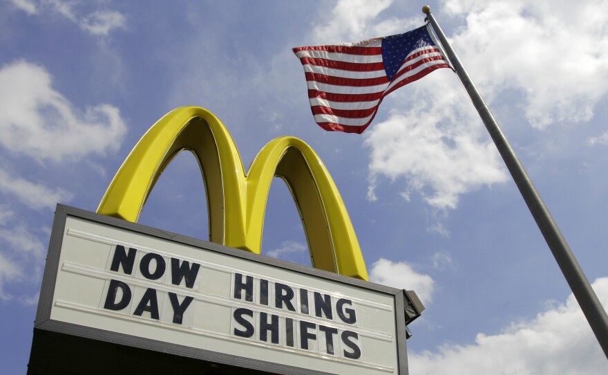A sign outside a McDonald's restaurant in Chesterland, Ohio, advertises job openings earlier this month.