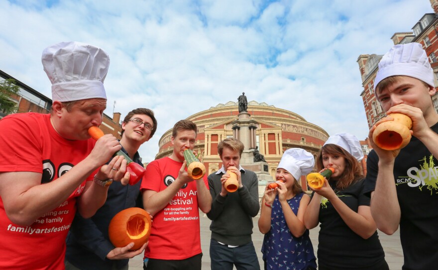 The London Vegetable Orchestra strikes up a tune at the Royal Albert Hall in London.