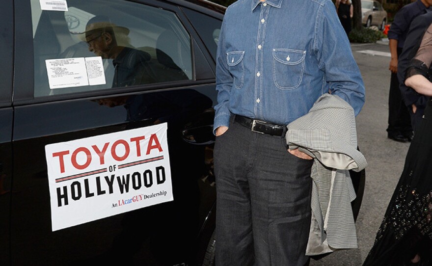Norman Lear arrives at the Environmental Media Association Awards Gala in 2015 in a Toyota vehicle.