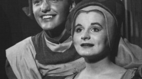 Dennis Hopper as Lorenzo and Roxanne Haug as Jessica in The Old Globe's 1954 production of "The Merchant of Venice," directed by Allen Fletcher.
