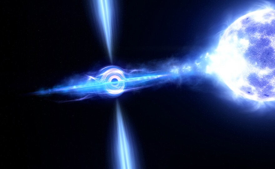 Animation: Black Hole Cygnus X-1 pulls matter of star.