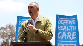 Sean Elo-Rivera, who represents District 9 on the San Diego City Council, speaks in Balboa Park on Thursday, May 1, 2025.