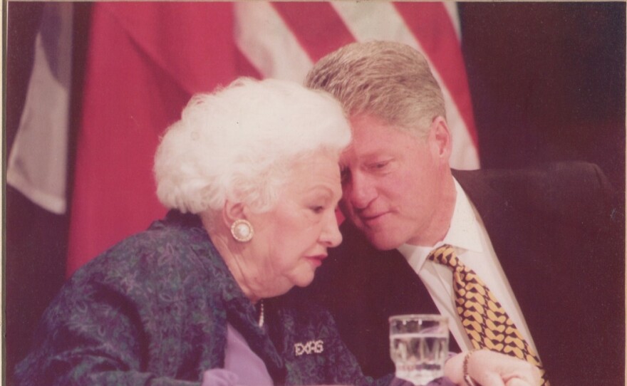 Liz Carpenter and Pres. Bill Clinton (undated photo)