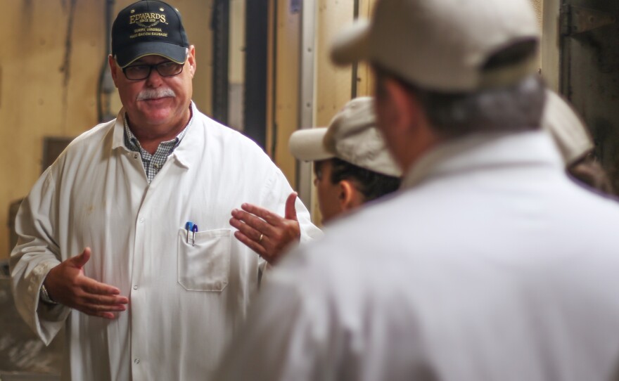 Sam Edwards is a fourth-generation country-ham curemaster in Surry, Va.