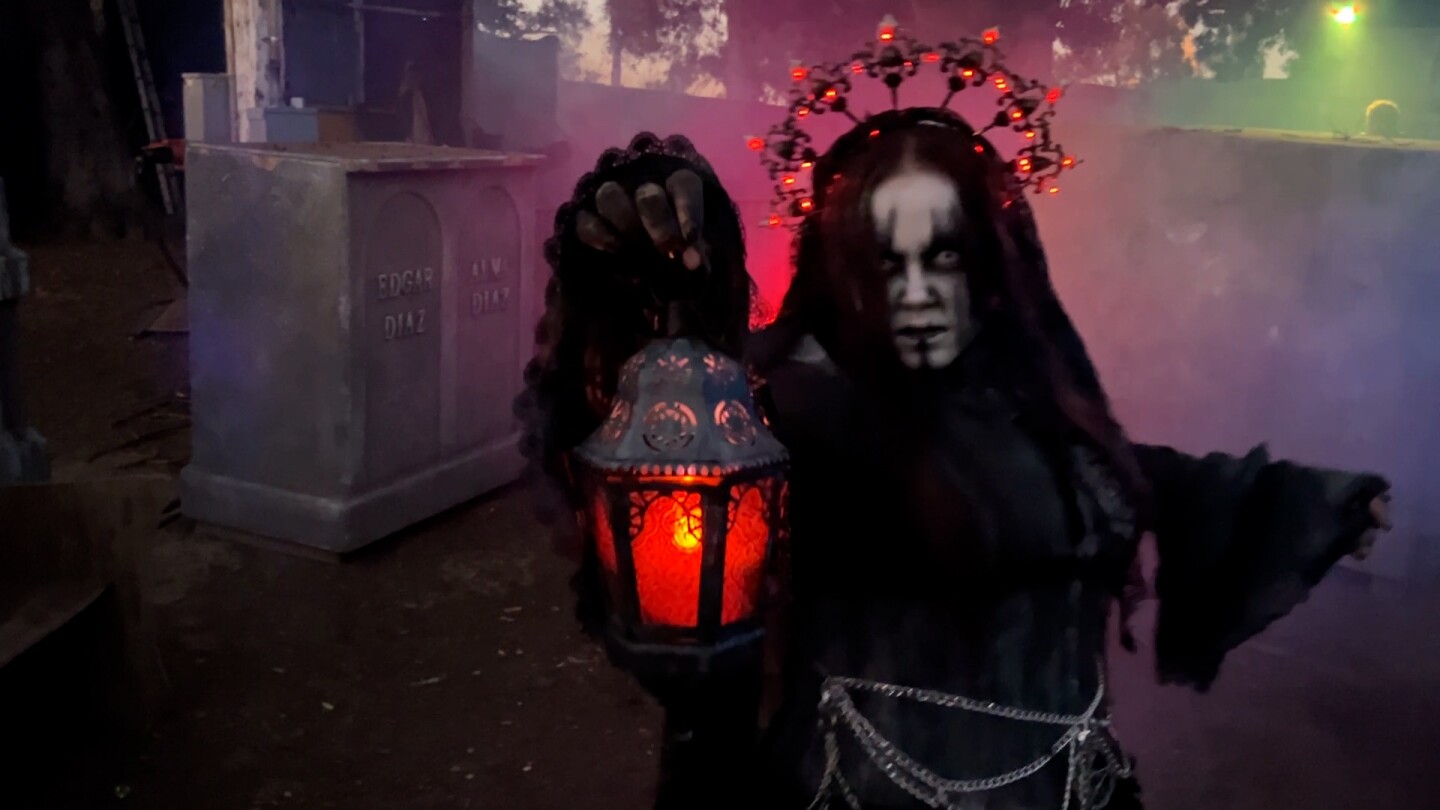Luca Dismukes designed her own costume and can be found haunting the mausoleum on The Haunted Trail of Balboa Park. Oct. 1, 2025