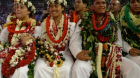 A group of juniors. Every year in Hawai’i, 2,000 high school students compete in the Kamehameha Schools Song Contest, in which young leaders direct their peers in singing Hawaiian music in four-part harmony.