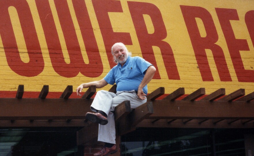 Tower Records founder Russ Solomon above his Sacramento, Calif., store in 1989.