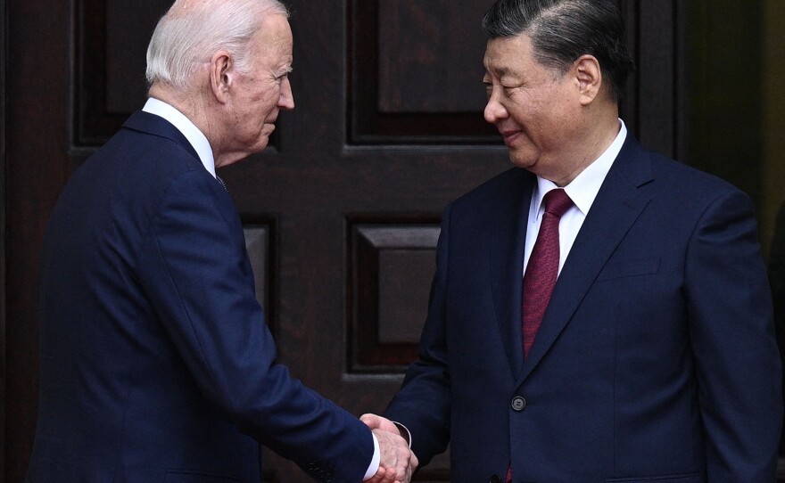 President Biden greets Chinese President Xi Jinping before a meeting during the Asia-Pacific Economic Cooperation (APEC) Leaders' week in Woodside, Calif., on Nov. 15, 2023.