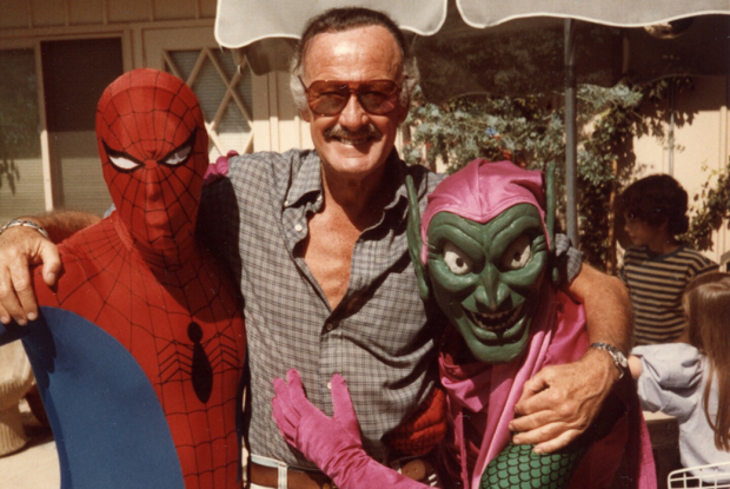 Stan Lee with the Green Goblin and Spiderman. (undated photo)