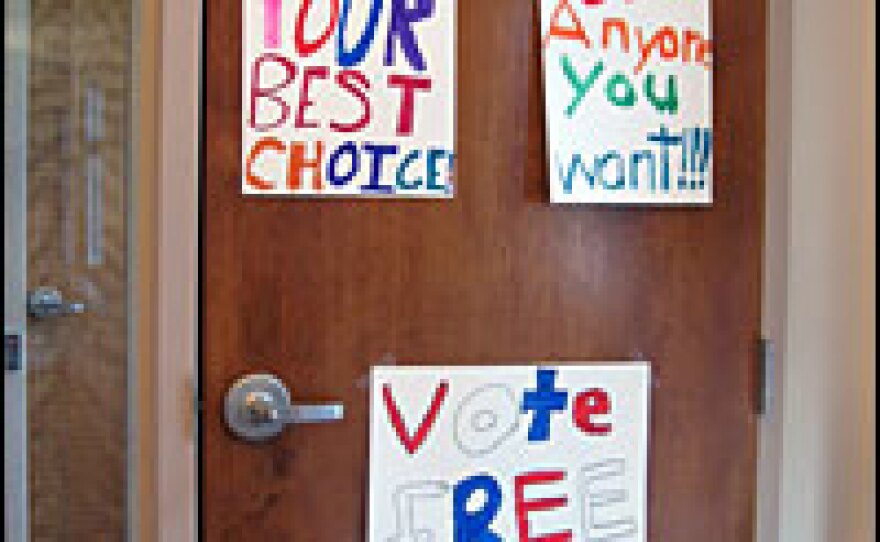 Third-graders in Antrim, N.H., made the signs at the local polling site.