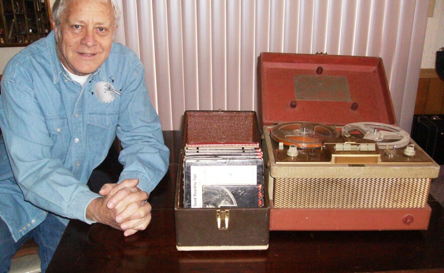 Randy Harmison with the recording equipment he used to tape King's speech at Bethel College.