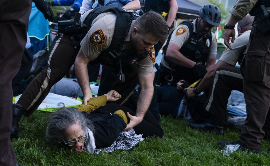 Members of the Washington University community are arrested on Saturday, April 27, 2024.