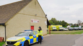 Emergency services at the scene of an incident close to RAF Fairford,, in Whelford, England, Sunday, Sept. 27, 2026.