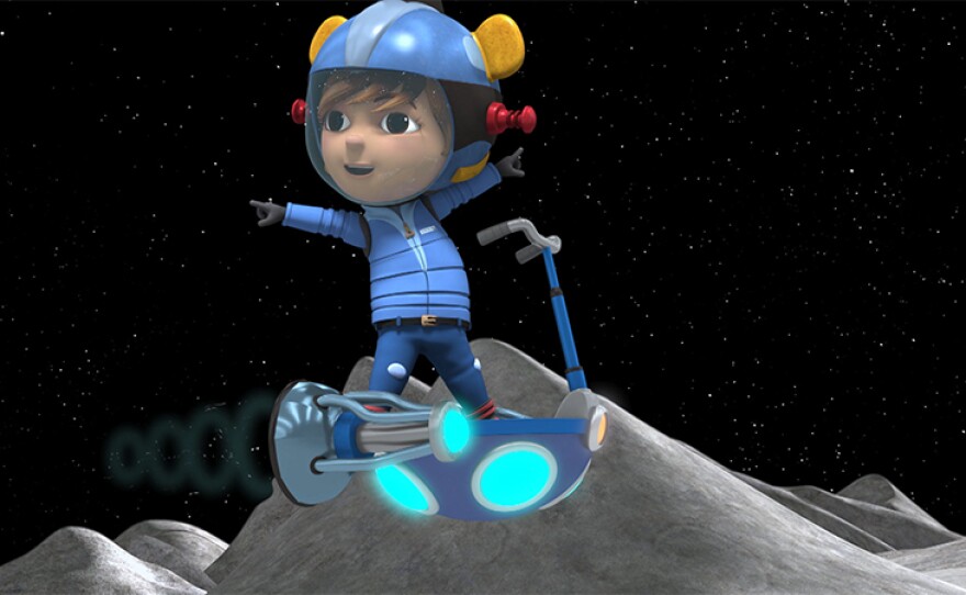 This is an episodic graphic from the READY JET GO! "One Small Step" special, premiering on June 17, 2019. Jet and his Boxwood Terrace friends learn all about Neil Armstrong and the Apollo Space Program as they embark on a sleepover on the moon.
