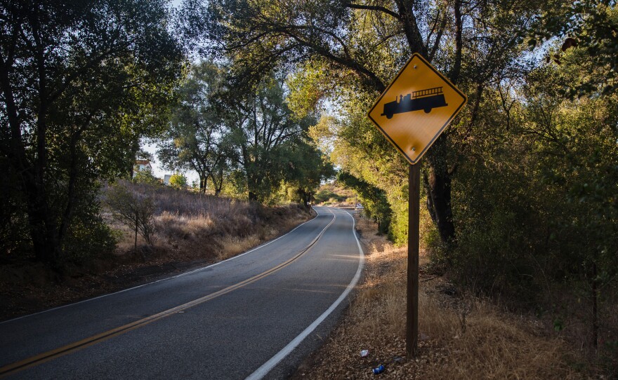 A fire station warning sign in Fallbrook, Calif. A Cal/OSHA inspection report named heat as a contributing factor in Raymond Araujo's death while he was training as a firefighter for Cal Fire. But his death was ultimately deemed an accident. <em></em>